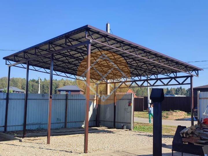 односкатный навес с кровлей из профнастила