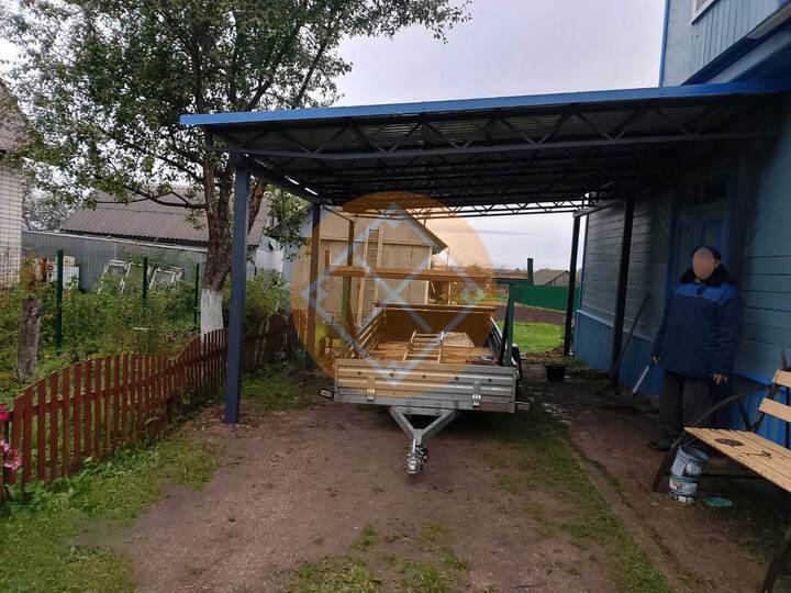 дачный навес из профлиста с односкатной крышей
